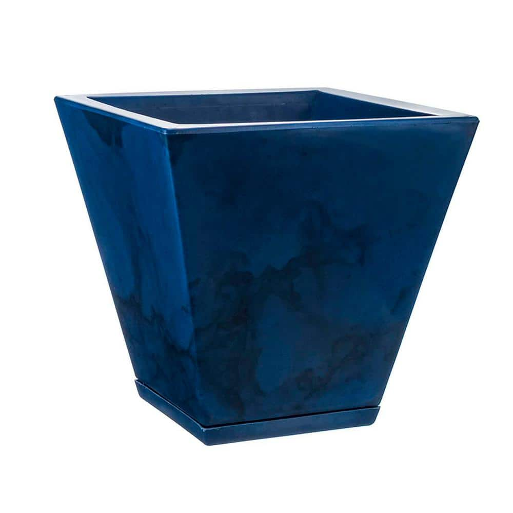 FLORIDIS Zurique Small Blue Marble Effect Plastic Resin Indoor and Outdoor Planter Bowl 10.16.0469