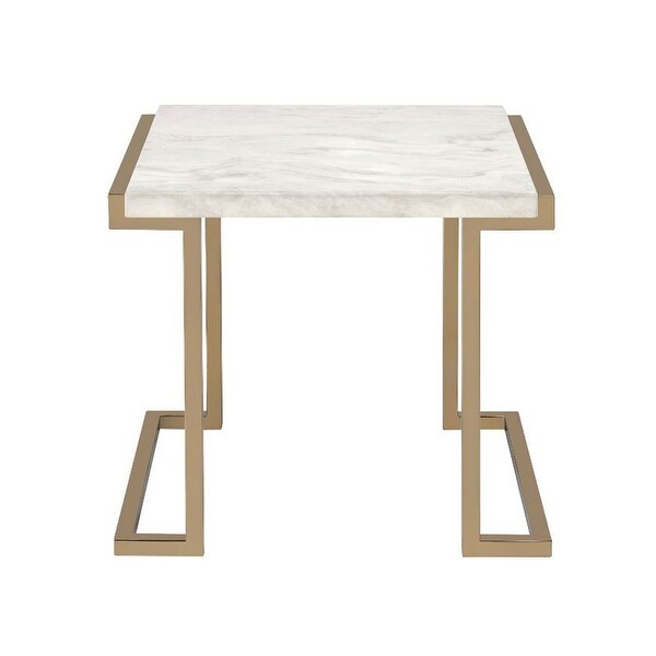 Champagne Finish End Table with Faux Marble Top