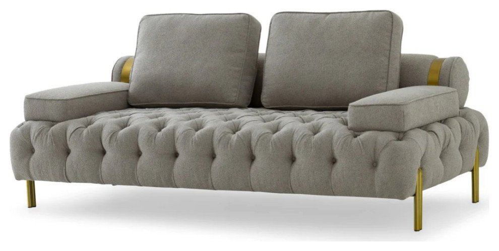 Dixon Glam Gray and Gold Fabric Loveseat   Contemporary   Loveseats   by Rustic Home Furniture Deco  Houzz