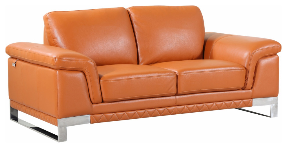 32 quotLovely Camel Leather Loveseat   Contemporary   Loveseats   by HomeRoots  Houzz