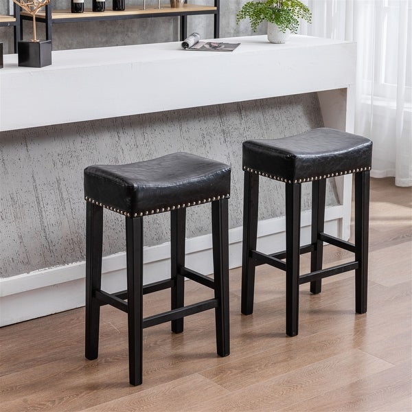 Set of 2 Counter Height Faux Leather Backless Bar Stools