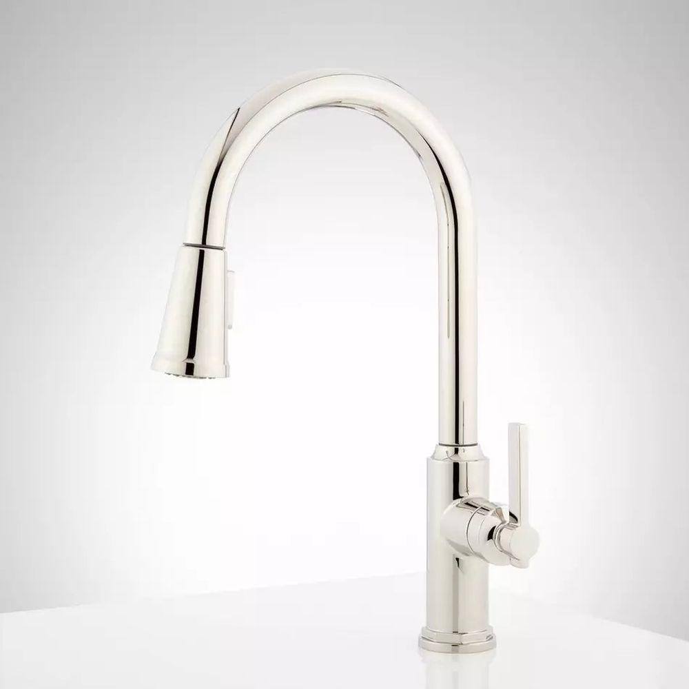 SIGNATURE HARDWARE Greyfield Single Handle Pull-Down Sprayer Kitchen Faucet in Polished Nickel 448180