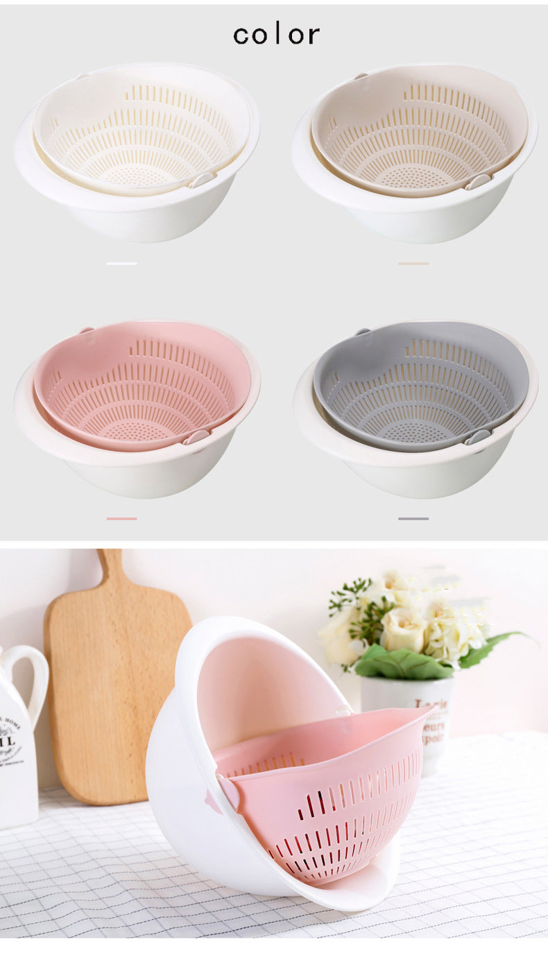 Kitchen Silicone Double Drain Basket Bowl