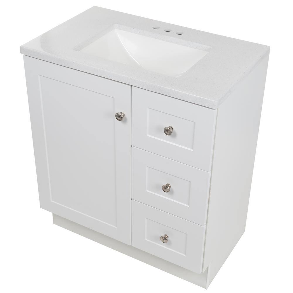 Glacier Bay Bannister 30.50 in. W x 18.75 in. D x 35.14 in. H Bath Vanity in White with White Top BA30P2-WH