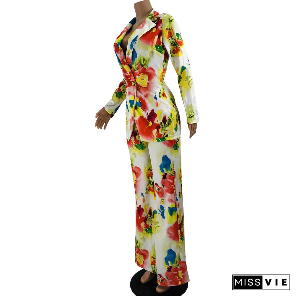 New Autumn Ins Printed Wide-leg Pants Suit Two-piece Suit