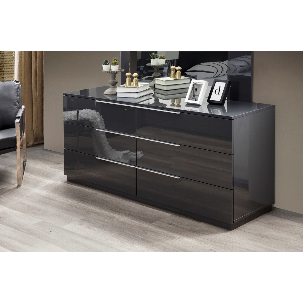 Warsaw 6 Drawer double sided dresser and mirror in Glossy Gray