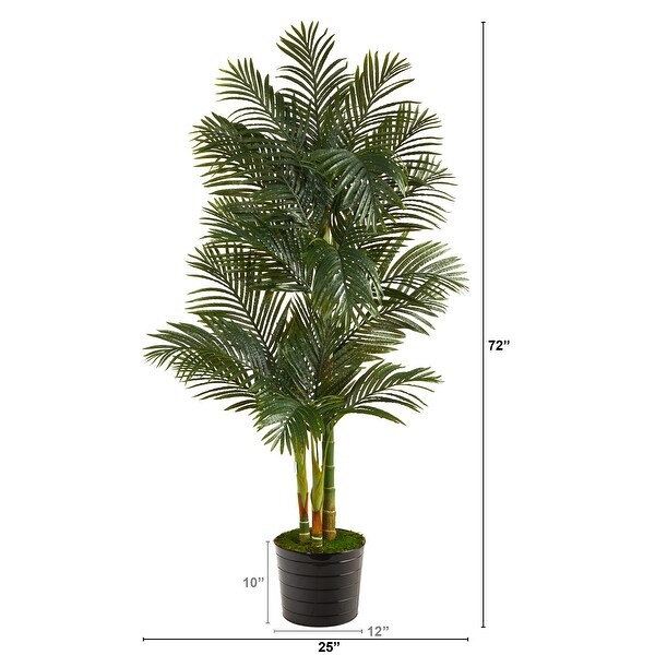 6' Golden Cane Artificial Palm Tree in Black Tin Planter