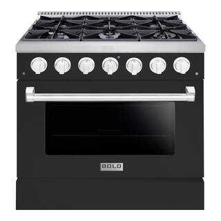 Hallman BOLD 36 in. 5.2 cu. ft. 6 Burner Freestanding All Gas Range with Gas Stove and Gas Oven in. Grey Family HBRG36CMMG-LP