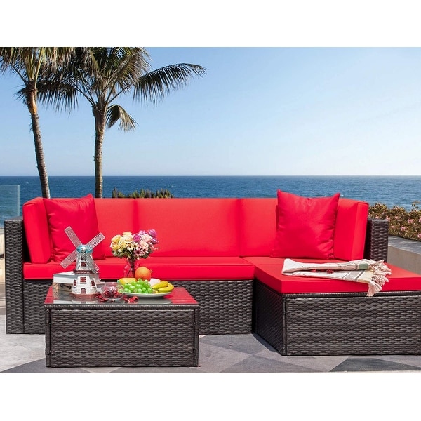 Furniwell 5 Pieces Patio Sectional Sofa Sets Rattan Conversation Sets