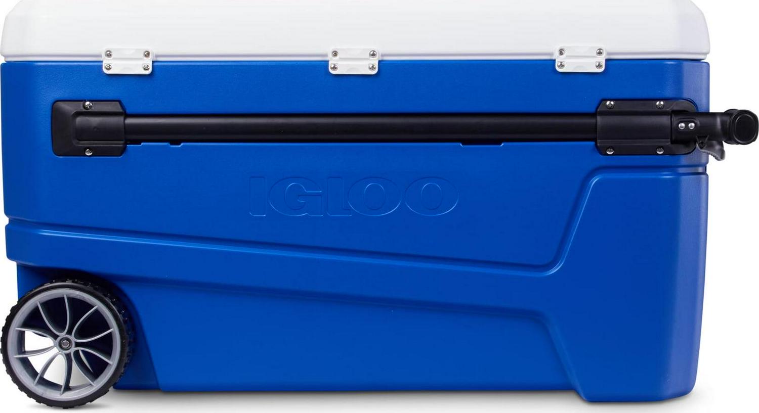 Igloo 110 qt. Glide Ice Chest Cooler with Wheels， Blue