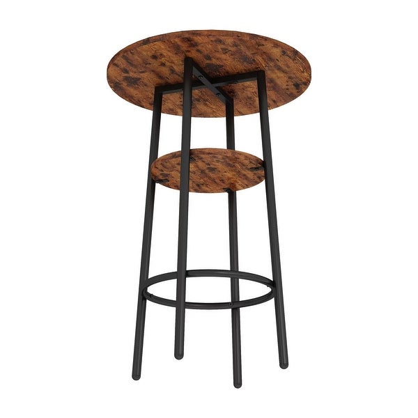 3-Piece Industrial Bar Table Set with 2 PU Leather Stools， Round Counter Height Dining Table Set for Pub， Bistro， Cafe