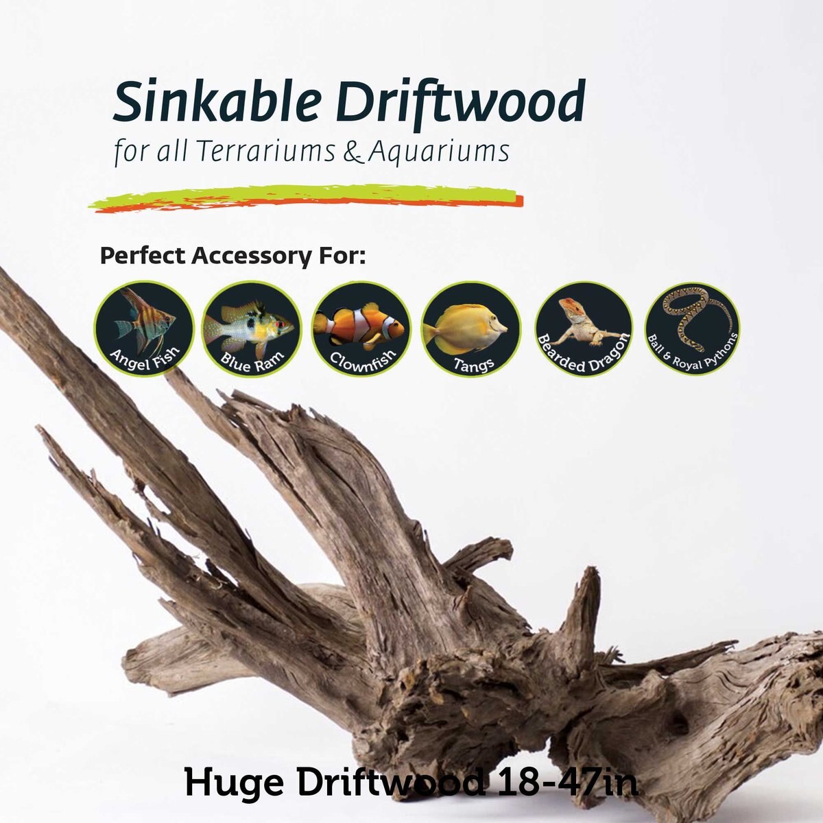 Galapagos Sinkable Driftwood Terrarium and Aquarium Accessory， Natural