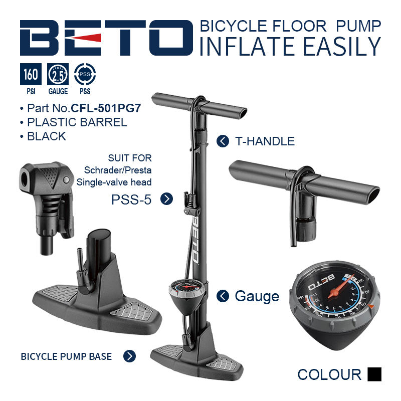 BETO Bike Inflatable Pumps Plastic Barrel 160Psi Hi pressure  Multi function Bicycle Pumps Cycling Floor Pump with Gauge