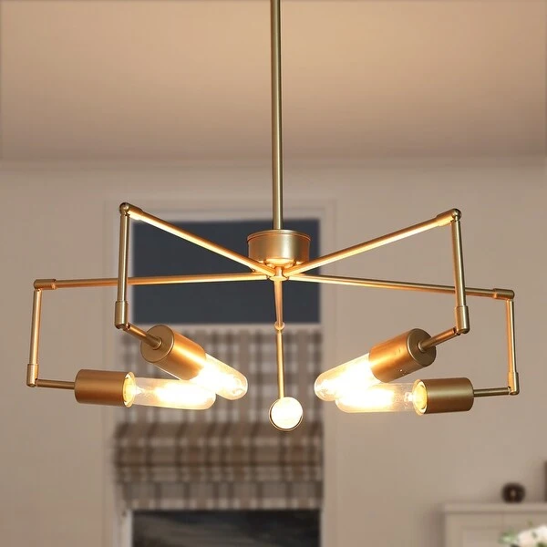 Mid-century Modern Sputnik Chandelier Rose Gold 5-light Linear Adjustable Ceiling Lights Four Design - D24.5