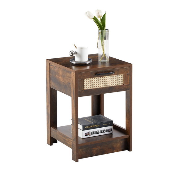 15.75 Rattan End Table with Drawer  Nightstand  S...