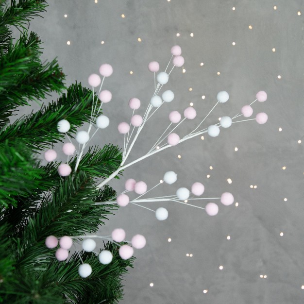 Pink And White Pom Pom Christmas Spray