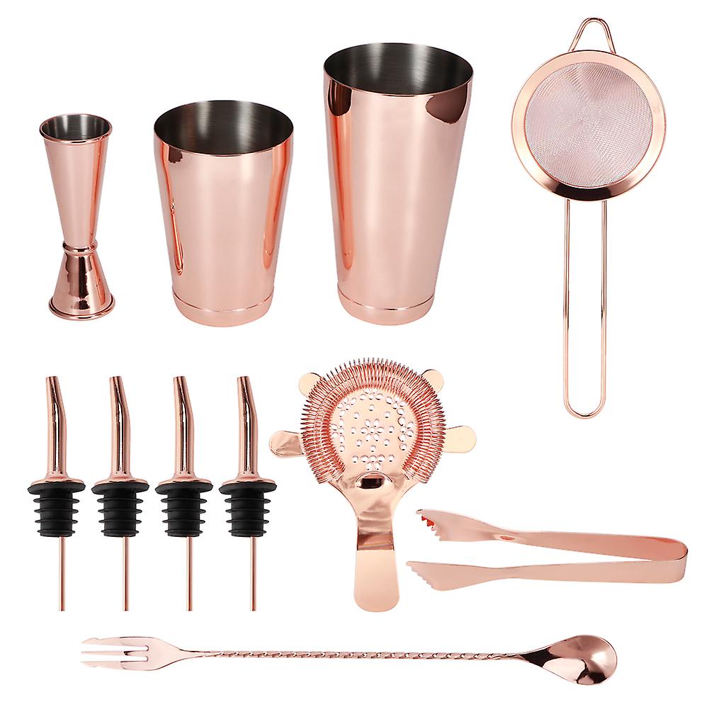 11pcs/set Multifunction Stainless Steel Cocktail Shaker Tools Set Bar Bartender Suppliesrose Gold