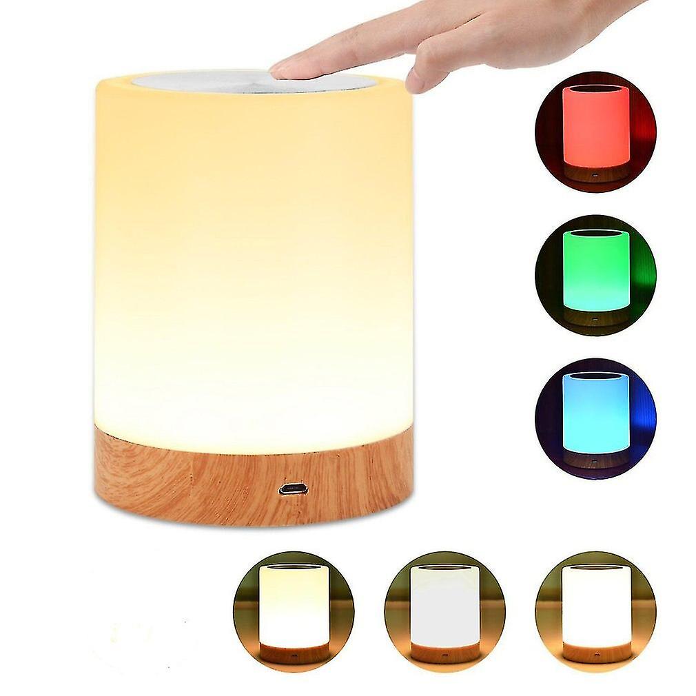 Dimmable Led Colorful Creative Wood Grain Charging Night Light Bedside Table Lamp Ambient Light Touch Light