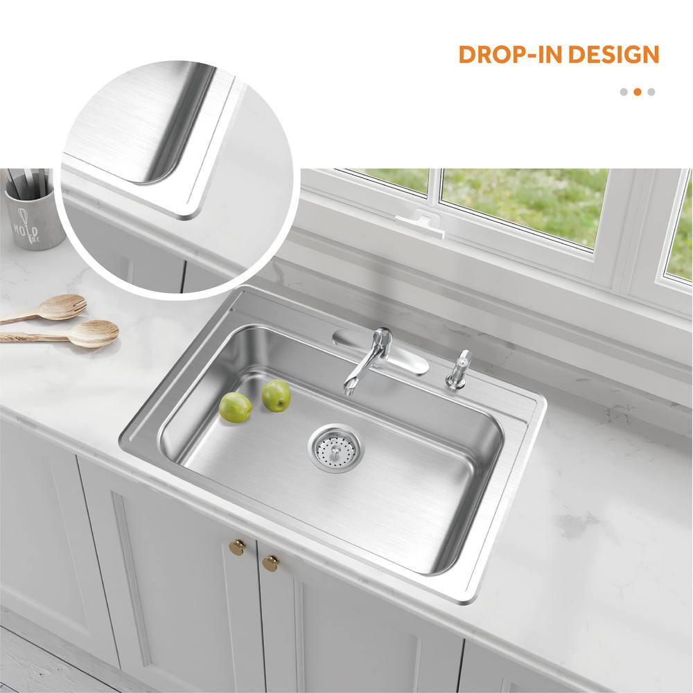 Glacier Bay Drop-In Stainless Steel 33 in. 4-Hole Single Bowl Kitchen Sink VT3322A18