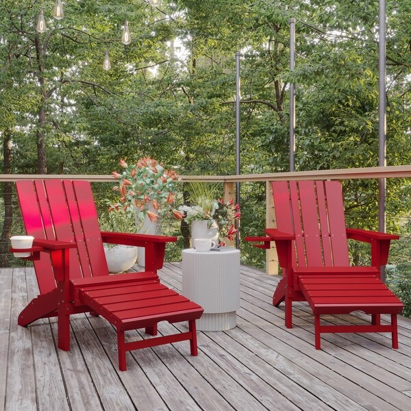 Commercial AllWeather Adirondack Chair with Pullout Ottoman and Cupholder