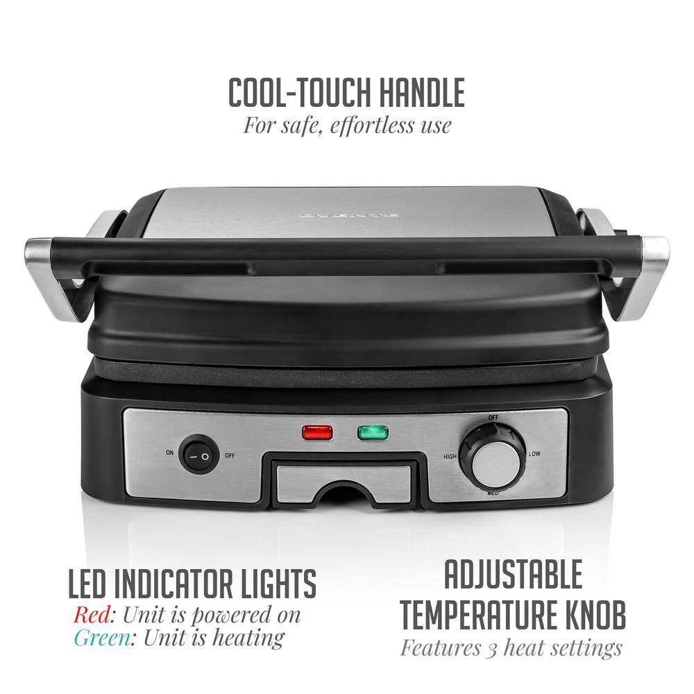 OVENTE 4-Slice Electric Panini 180 Adjustable Hinge Non-Stick 3 Heat Settings Drip Tray Free Grill (GP1861BR) GP1861BR