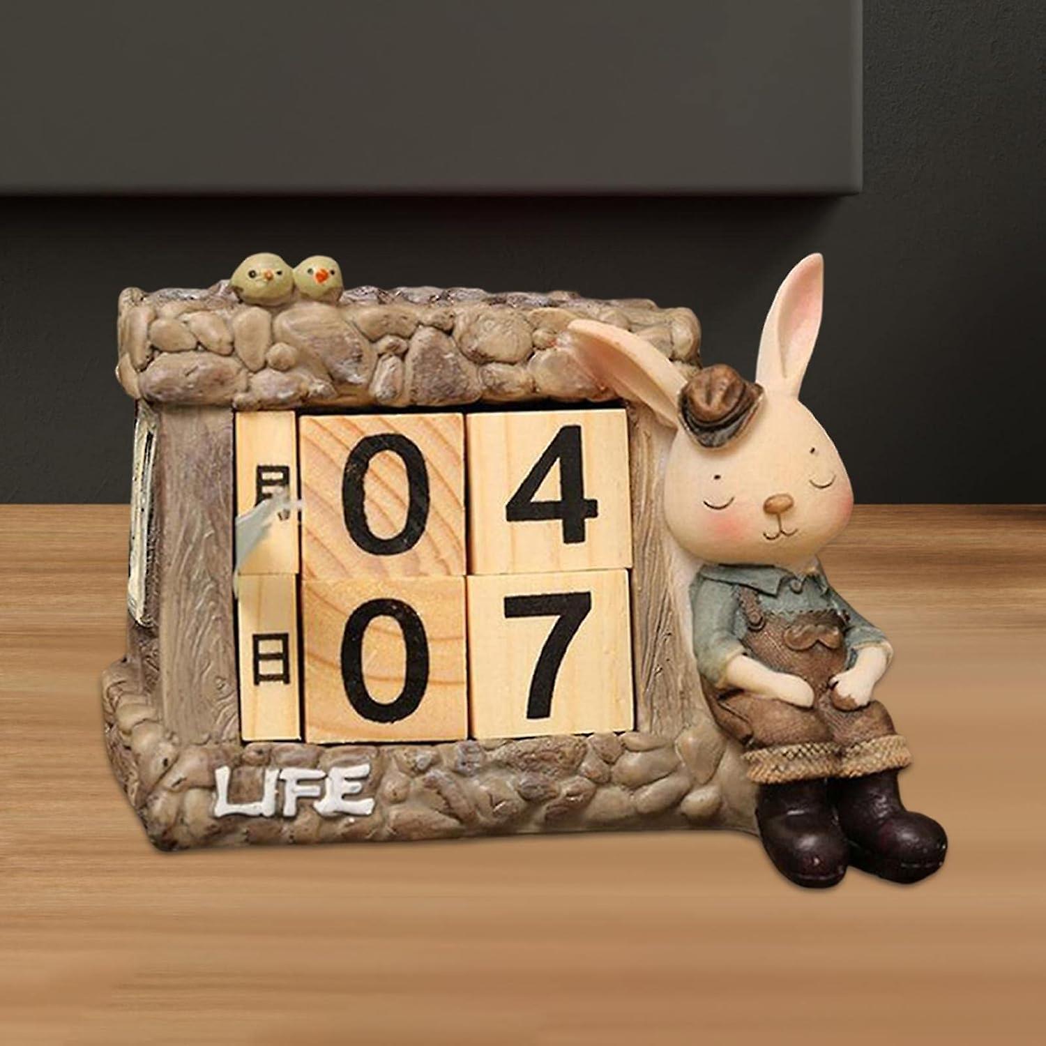 Wooden Daily Calendar， Rabbit Date Display， Reusable Desk Calendar Blocks For Cafe， Restaurant， Home Decor， Girl Dressed Up As A Rabbit-b