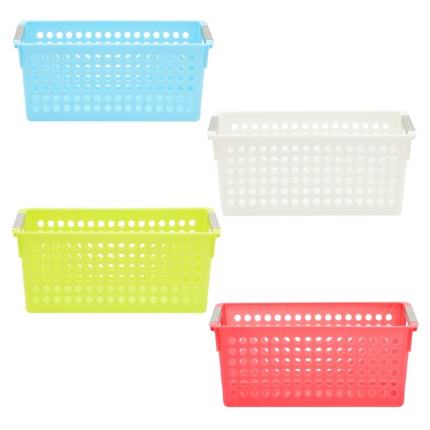 Farmlyn Creek 4 Pack Plastic Storage Baskets Bins With Handles For Shelves Closet Organizer 4 Colors