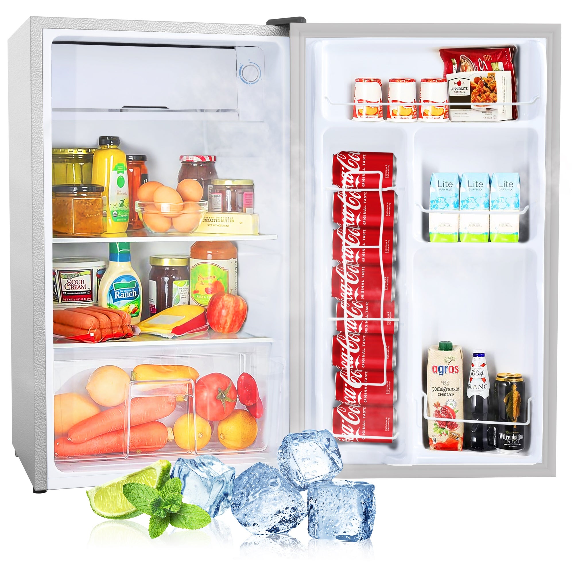 3.2 Cu.ft Mini Fridge with Reversible Door， Refrigerator with Freezer - 18.5''(L) x 17.32''(W) x 32.48''(H)