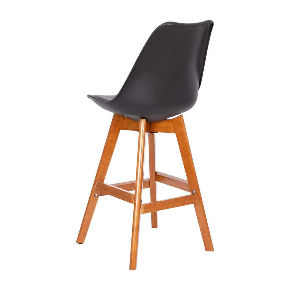 Carnegy Avenue 27 in. Black/Natural Mid Wood Bar Stool with Leather/Faux Leather Seat CGA-CH-504844-BL-HD