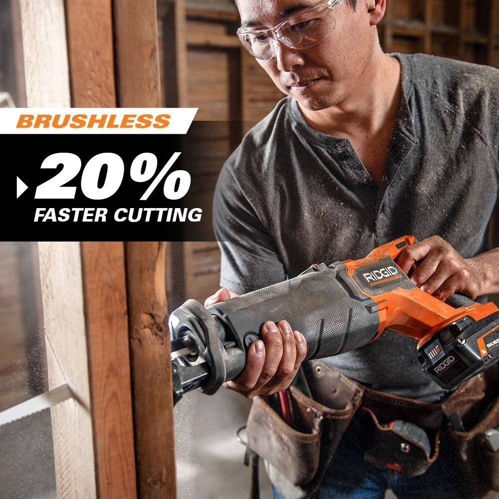 RIDGID 18V Brushless Cordless Reciprocating Saw Kit with 18V 4.0 Ah MAX Output Lithium-Ion Battery R8647B-AC840040