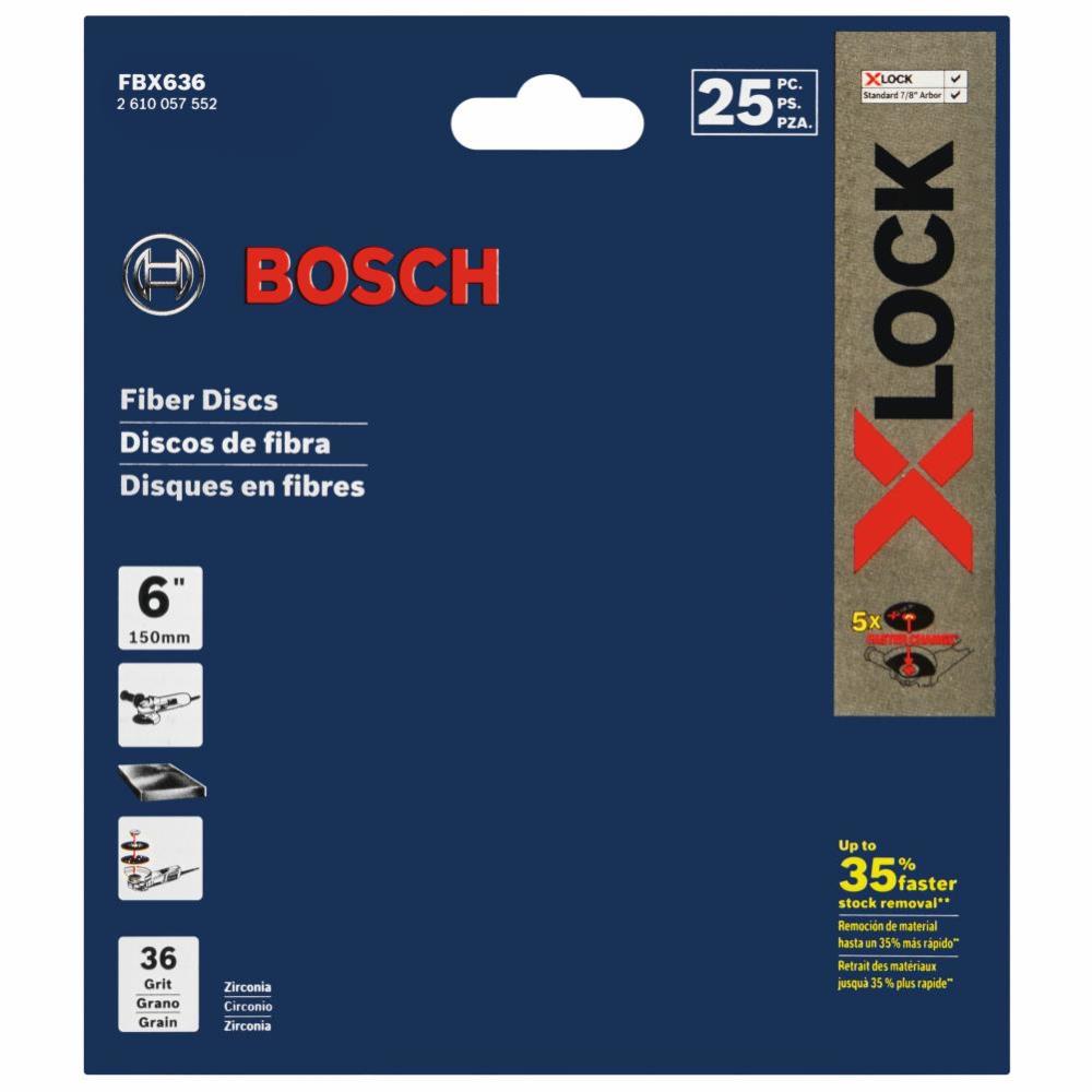 Bosch X LOCK Coarse Grit Abrasive Fiber Discs 6 36 Grit 25pc ;