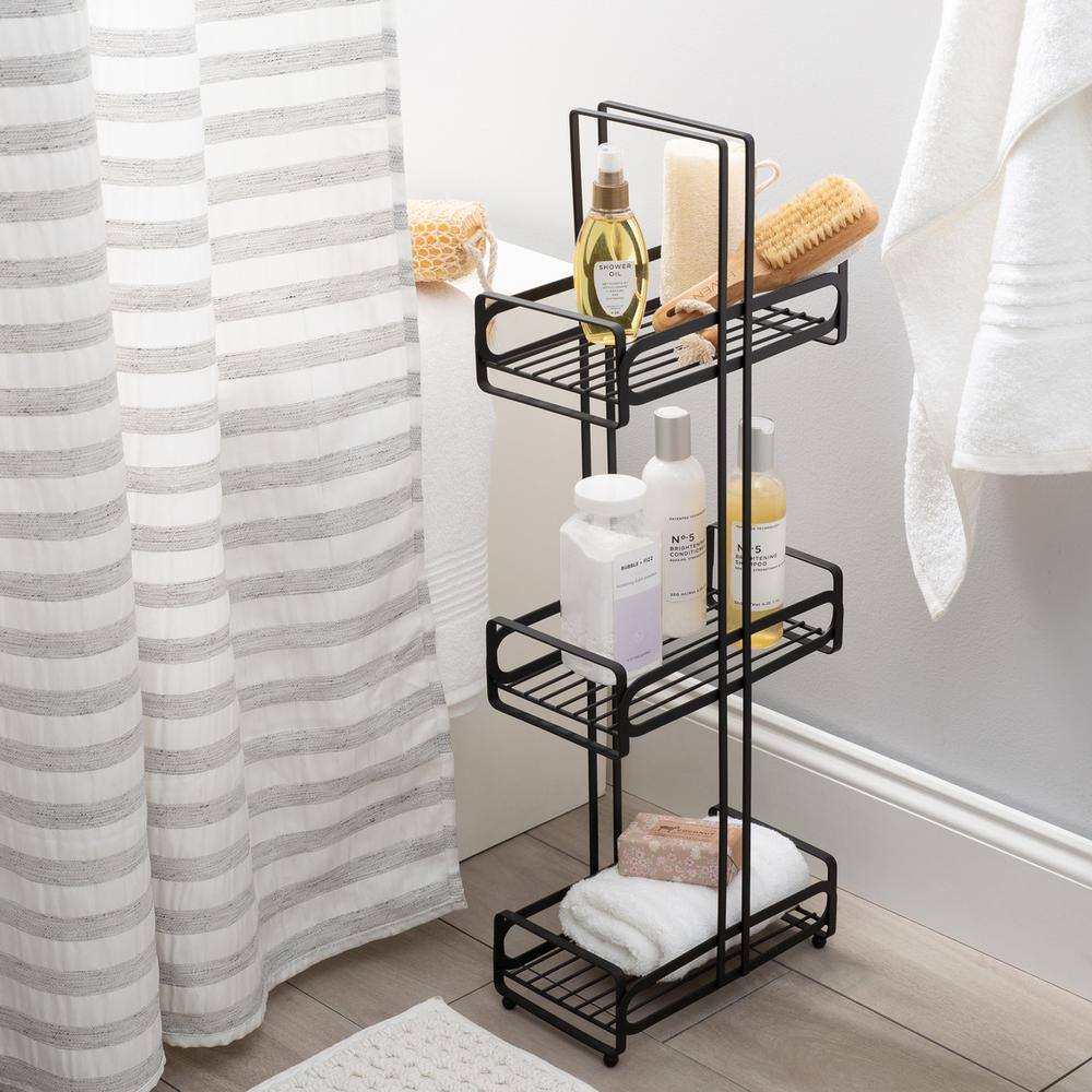 m MODA at home enterprises ltd. Granton 28 in. x 10 in. Freestanding 3-Tier Shower Caddy in Black 305905