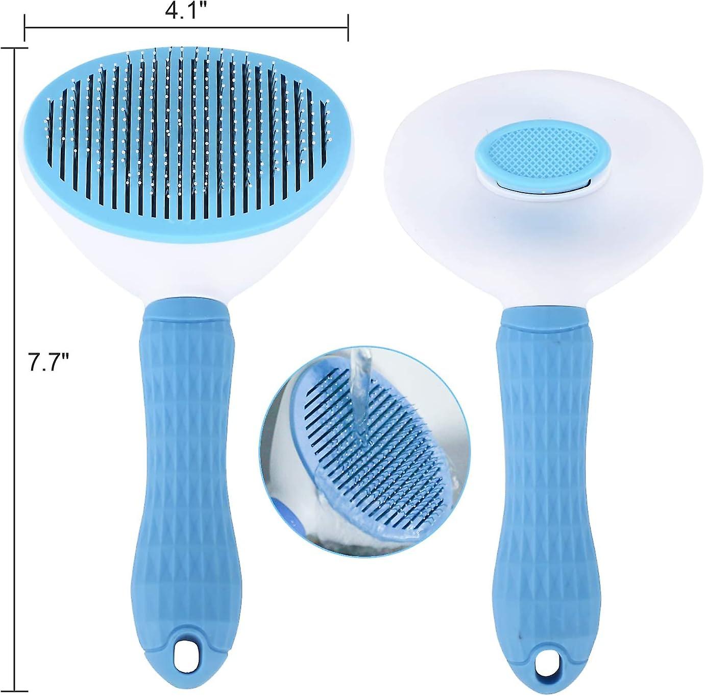 Self Cleaning Slicker Brush， Dog Cat Bunny Pet Grooming Shedding Brush - Easy To Remove Loose Undercoat， Pet Massaging Tool -blue