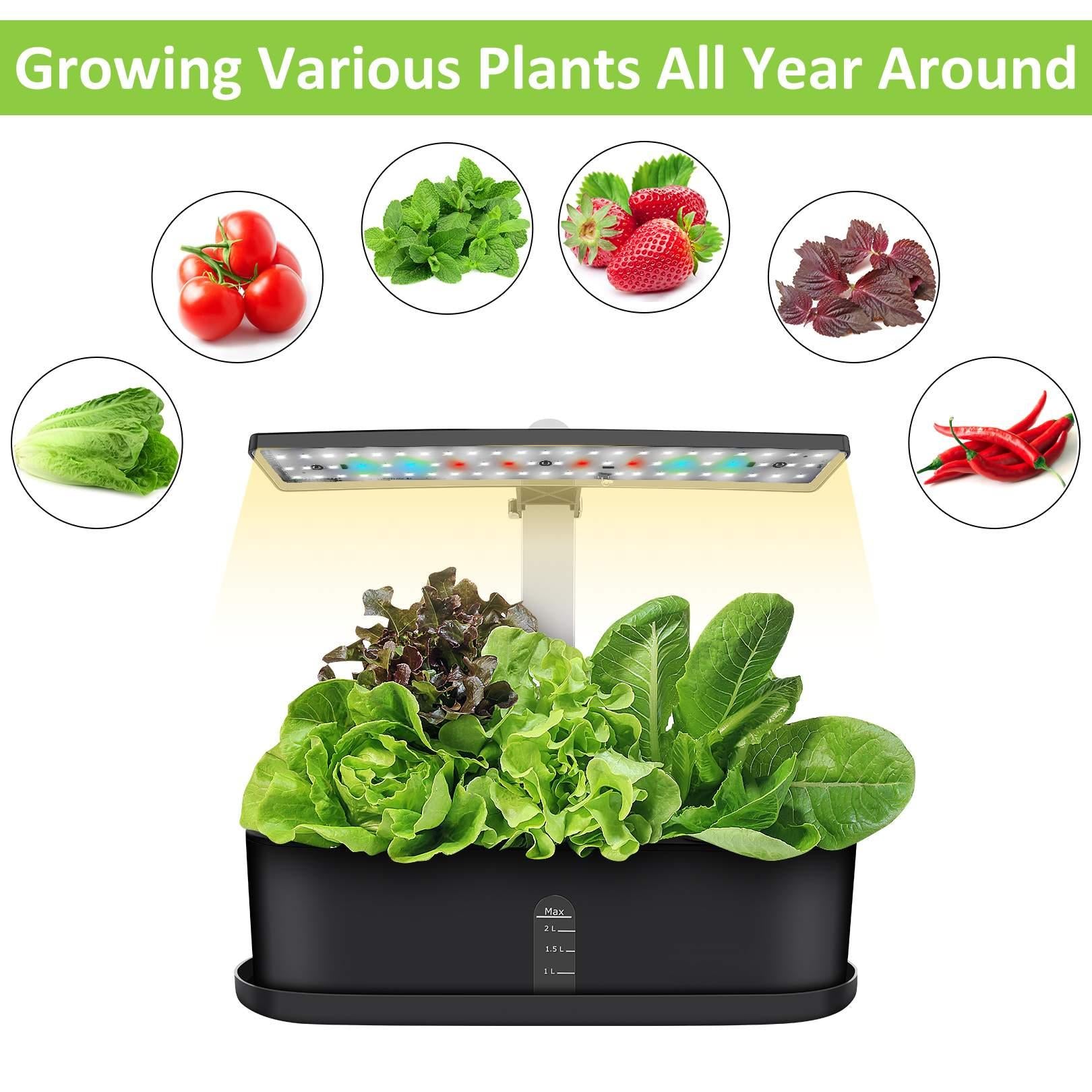 10 Pods Indoor Garden Kit， Hydroponics Growing System， Smart Herb Garden Planter W/ LED Grow Light， Automatic Timer Germination Starting Starter Kit for Home Kitchen Office， Height Adjustable