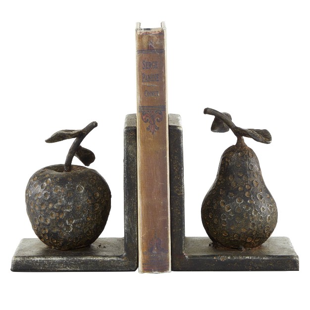 X 4 5 quot Set Of 2 Metal Pear And Apple Sculpture Fruit Bookends Gray Olivia amp May