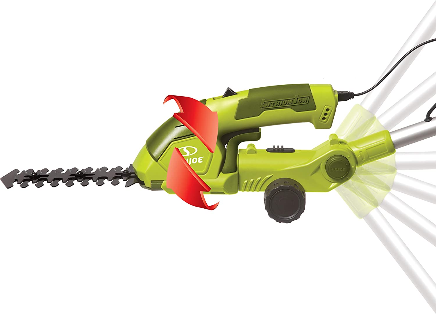 Sun Joe HJ605CC Cordless 2-in-1 Grass Shear + Hedge Trimmer w/Extension Pole， Green