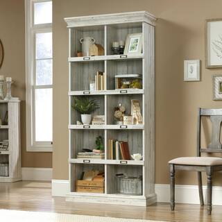 SAUDER 75 in. White Plank Faux Wood 10-shelf Standard Bookcase with Cubes 423671