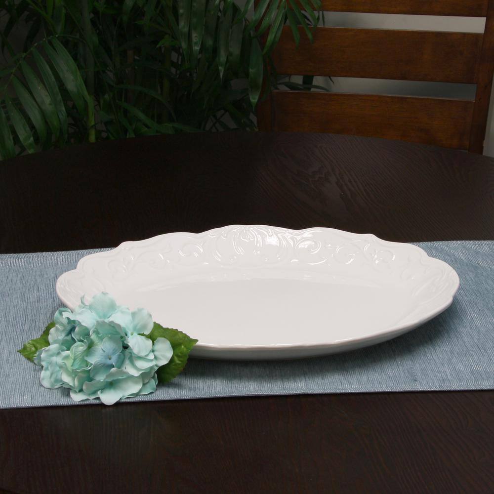 Gibson Home Royal Abbey White Durastone Oval Embossed Platter 985100746M