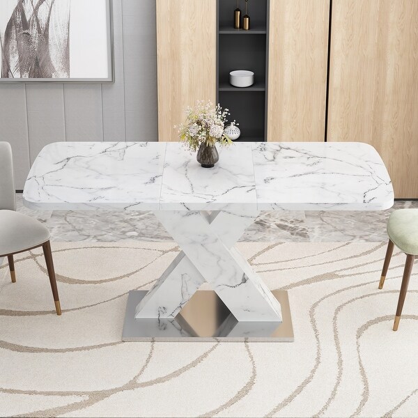 White Stretchable Marble Table with Metal Base