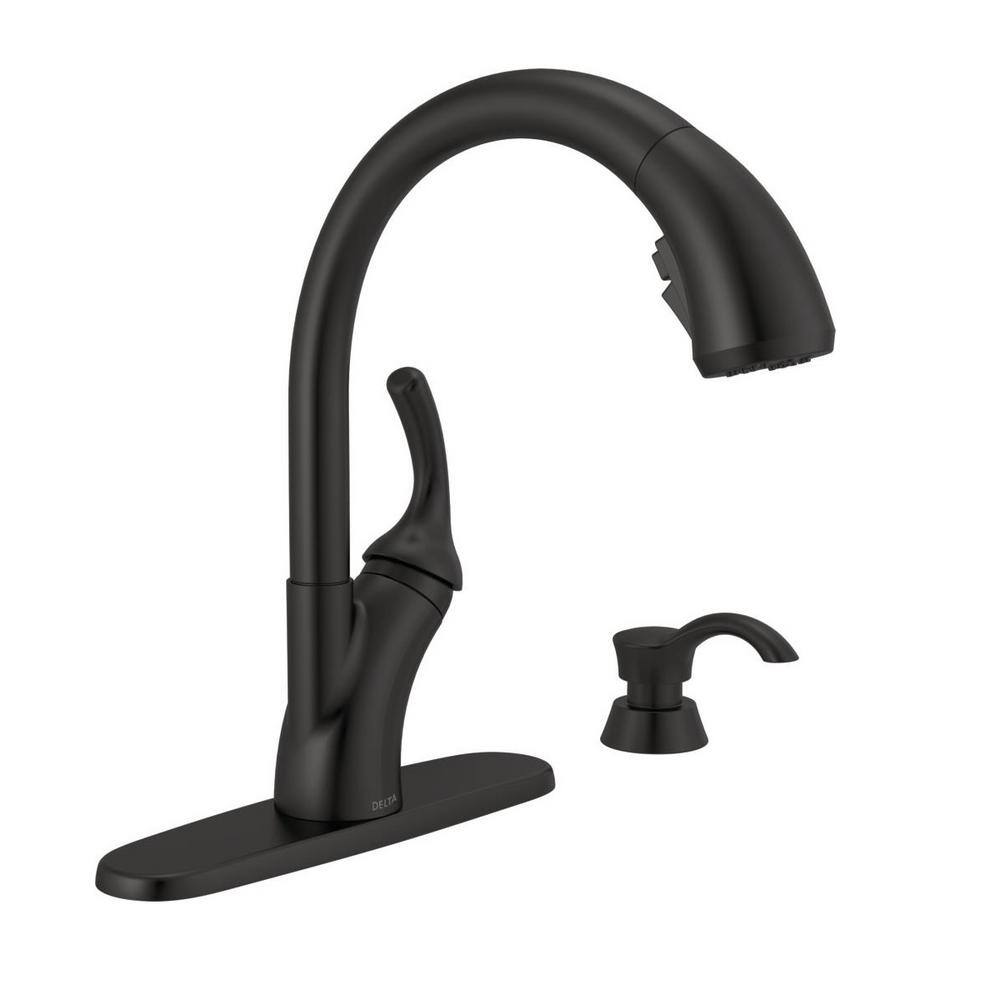 Delta Shiloh Single-Handle Pull-Out Sprayer Kitchen Faucet with ShieldSpray in Matte Black 19790Z-BLSD-DST