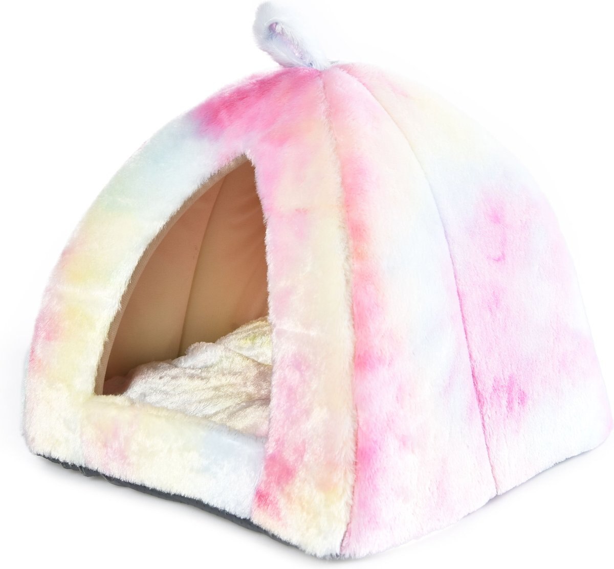 Cat Craft Plush Tent Cat Bed with Removable Cover， Pastel Tie Dye， Medium