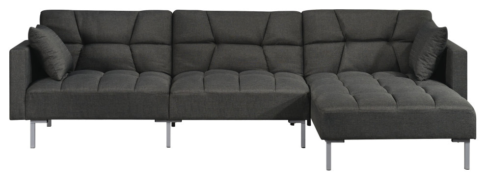 ACME Duzzy Reversible Sectional Sofa with 2 Pillows in Dark Gray Fabric   Contemporary   Sectional Sofas   by Acme Furniture  Houzz