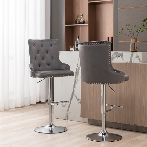 Swivel Velvet Barstools Adjusatble Seat Height， Set of 2