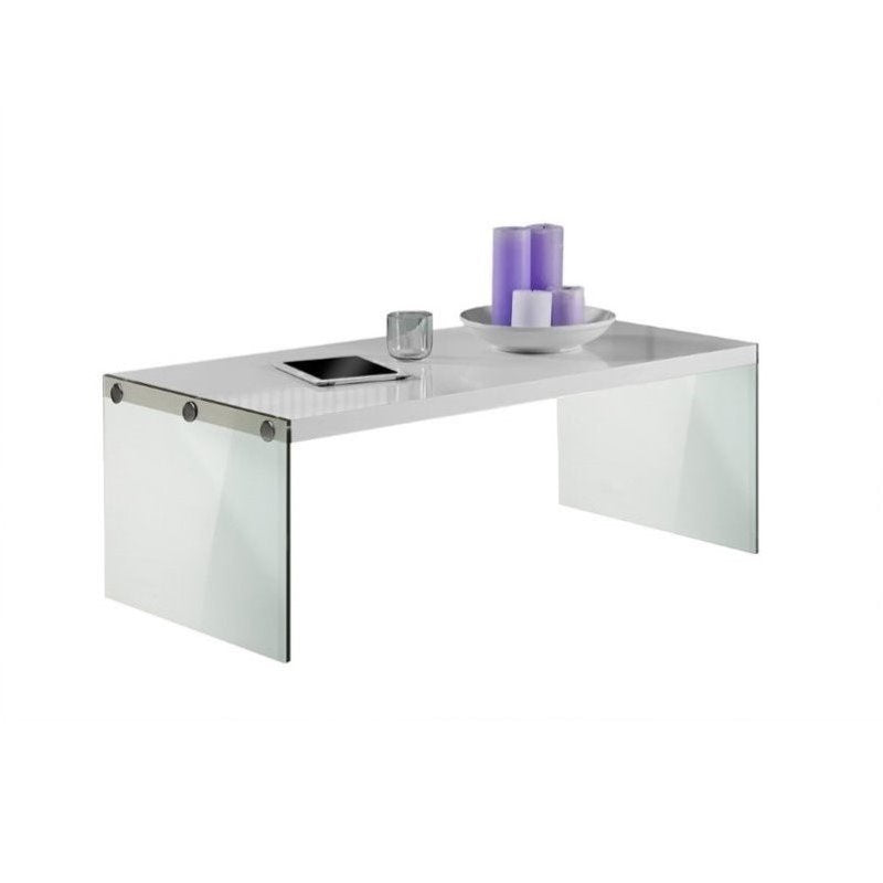 Bowery Hill Tempered Glass Coffee Table in Glossy White