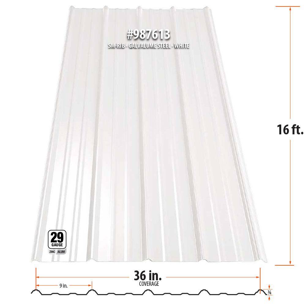 Gibraltar Building Products 16 ft. SM-Rib Galvalume Steel 29-Gauge RoofSiding Panel in White 987613