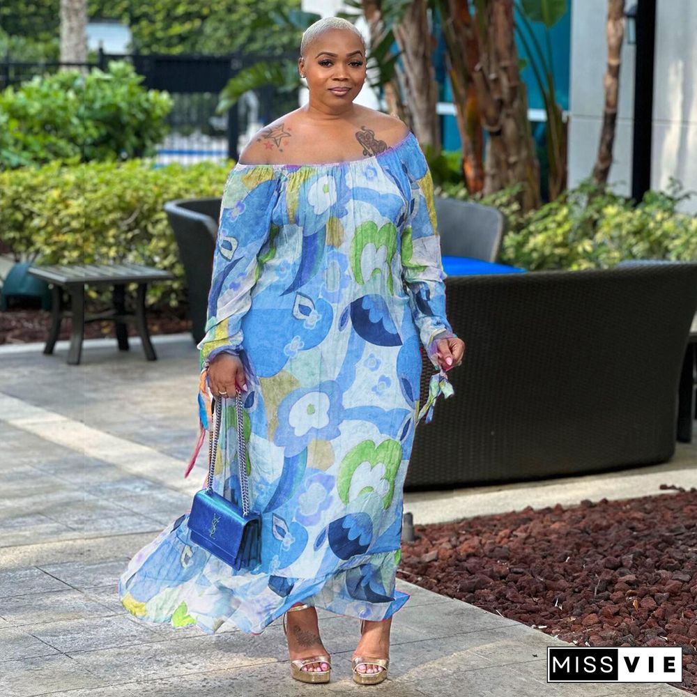 Printing Off Shoulder Loose Plus Size Dresses