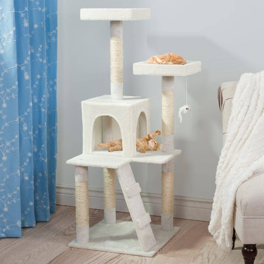 Petmaker 50.25 in. White Penthouse Sleep and Play Cat Tree 80-QQ80776