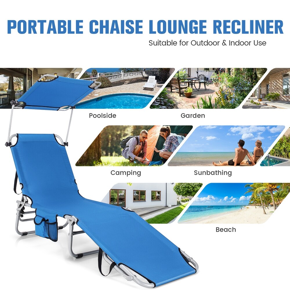 5 Position Adjustable Outdoor Chaise Chair Recliner Chair with Canopy Shade