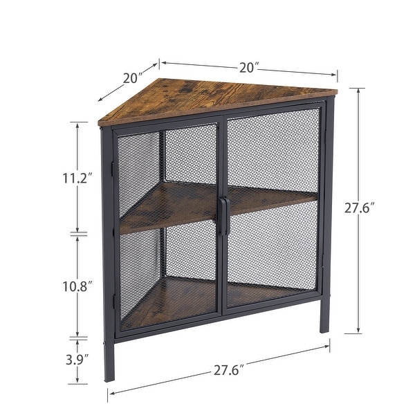 VECELO Modern Triangle Corner End Table with Storage Cabinets