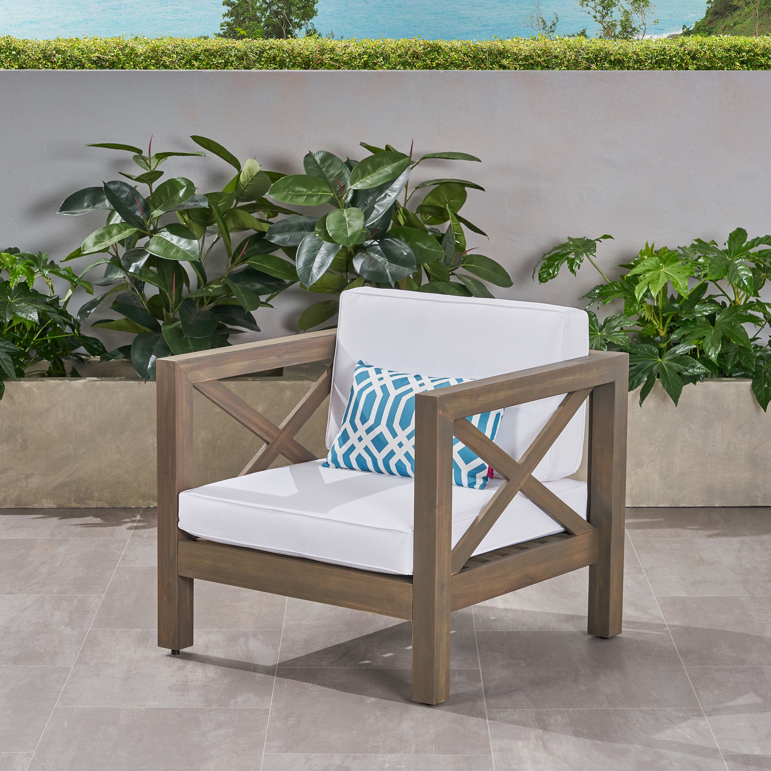 Indira Outdoor Acacia Wood Club Chair with Cushion